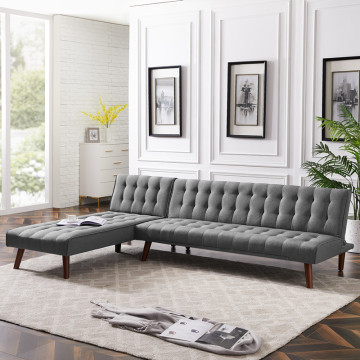 Sofa Set Living Room Furniture Reversible Sectional Sofa Sleeper Grey Fabric With Wood Legs Sofa Bed Home Furniture Room Sofa