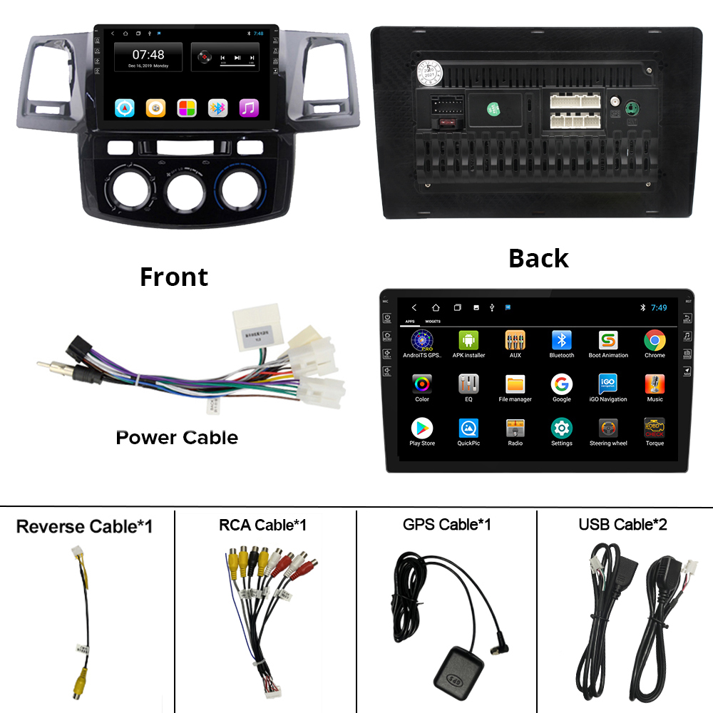 2Din Android 9.0 Car Radio Player For Toyota Fortuner Hilux 2007 2008 2012 2014 2015 Multimedia Video Audio Gps Navigation DVD