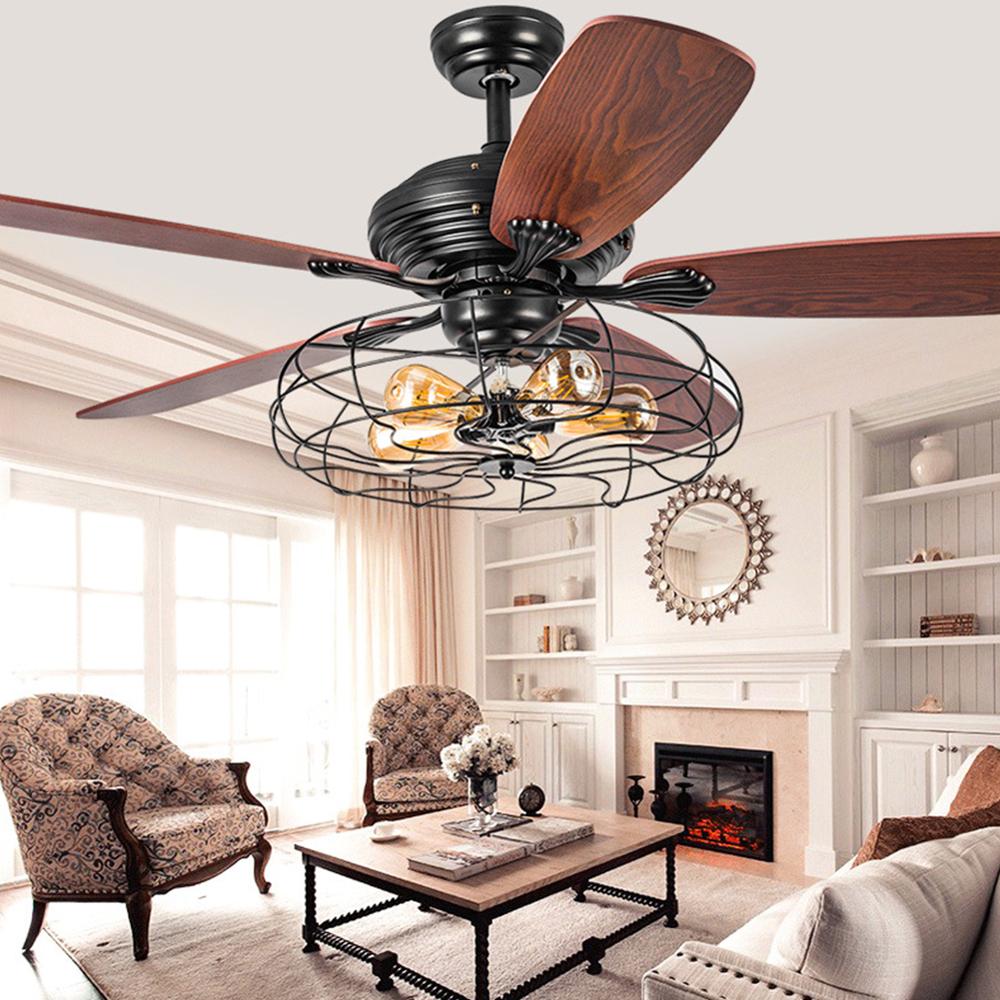 52 inch 68w E27 Fan lamp ceiling fans with light remote control iron birdcage type 110v 220v for bedroom living room dropship