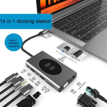 14 / 15 in 1 USB Type C HUB With HD RJ45 VGA USB HUB 3.0 Adapter Dock SD Card Reader USB-C Hub Type-C Plitter For Macbook Pro