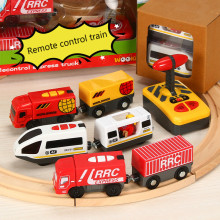 Remote Control RC Electric Train Toys Set Kid Slot Car Connected with Wooden Railway Track Present for Children