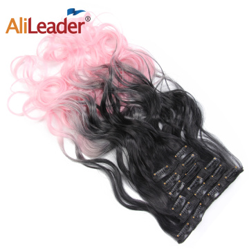 Alileader 16 Clips Long Kinky Curly Hairpiece Ombre Color Clip In Hair Extension Synthetic For Women