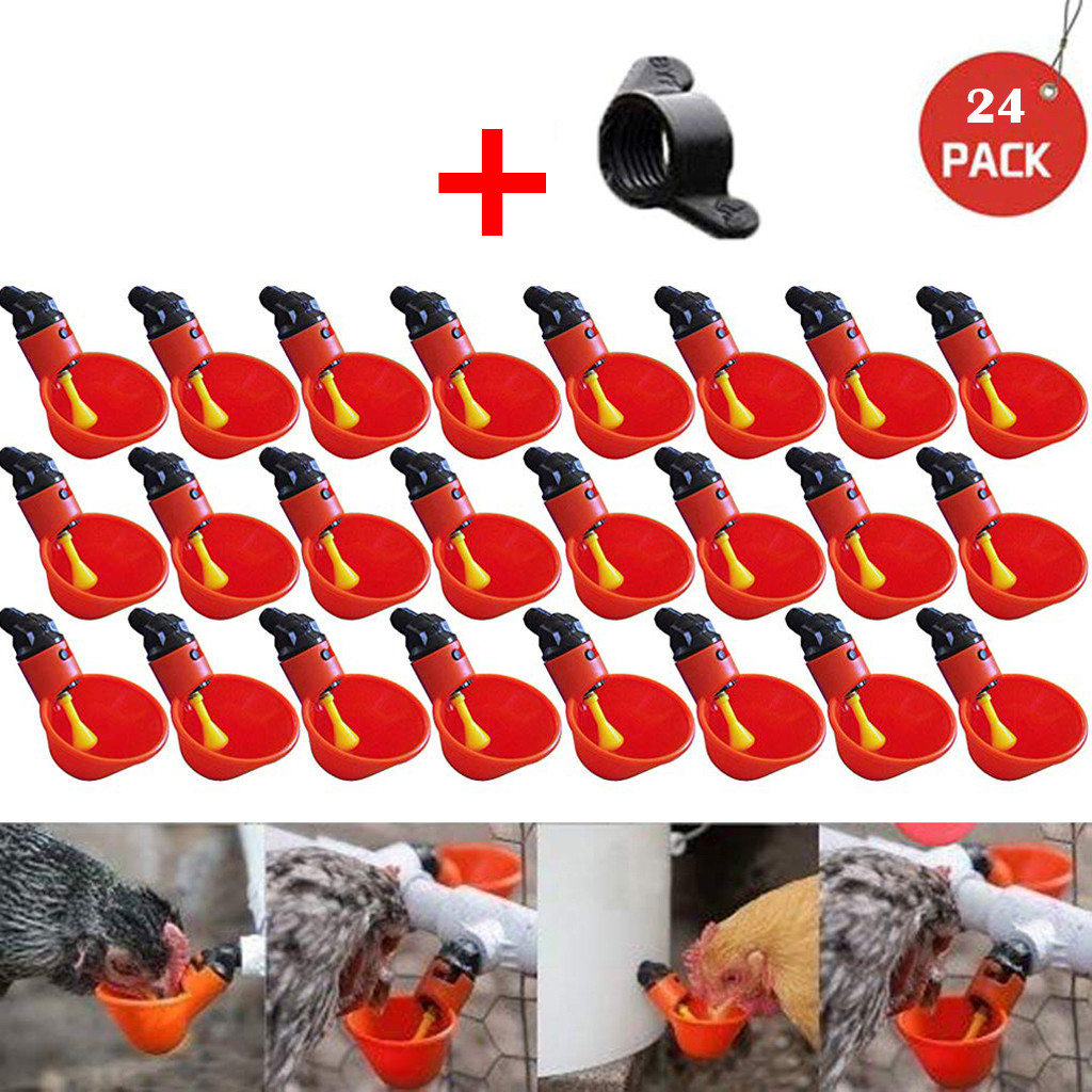24pcs Feed Automatic Bird Coop Poultry Chicken Fowl Drinker Water Drinking Cups Livestock Feeding Watering Supplies #T1P
