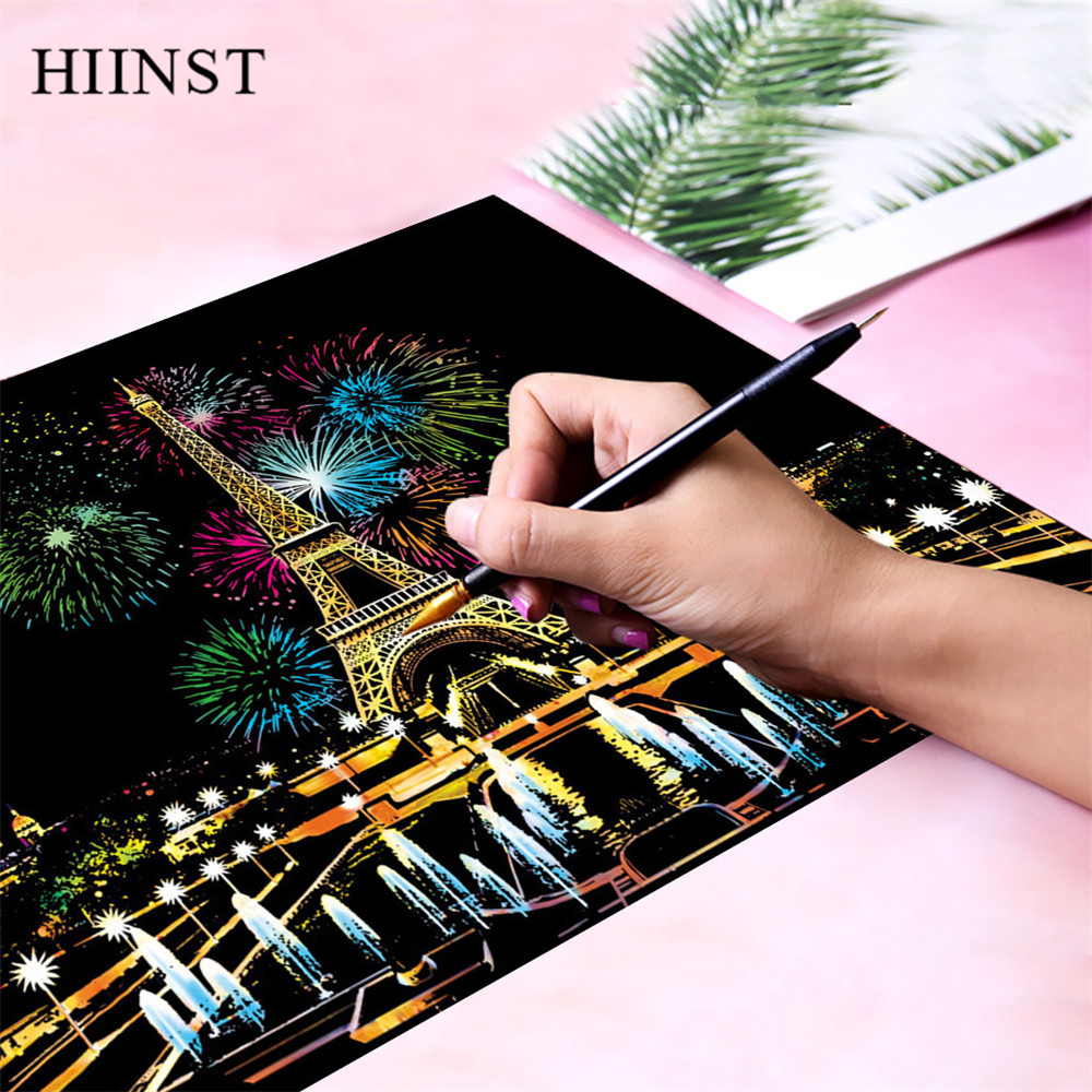 HIINST Drawing Toys Kids France Eiffel Tower Scratch Scraping Painting Adult Magic Pictures Paper Play Drawing Developing Toys