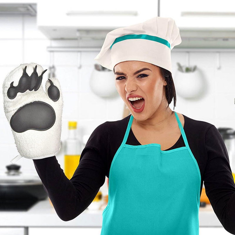 Hot YO-1 Pair Insulation Gloves Silicone White Bear Oven Mitt Set Heat Resistant Quilted Oven Gloves Non-Slip Grip