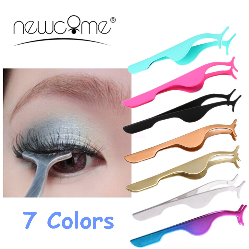 NEWCOME Stainless Steel False Eyelash Tweezers Eye Lashes Applicator Eyelash Curler Nipper Auxiliary Clip Clamp Makeup Tools