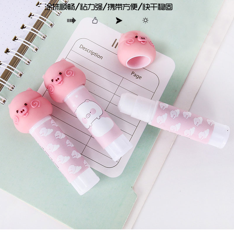 Cute pig shape solid glue children students office solid glue stick white