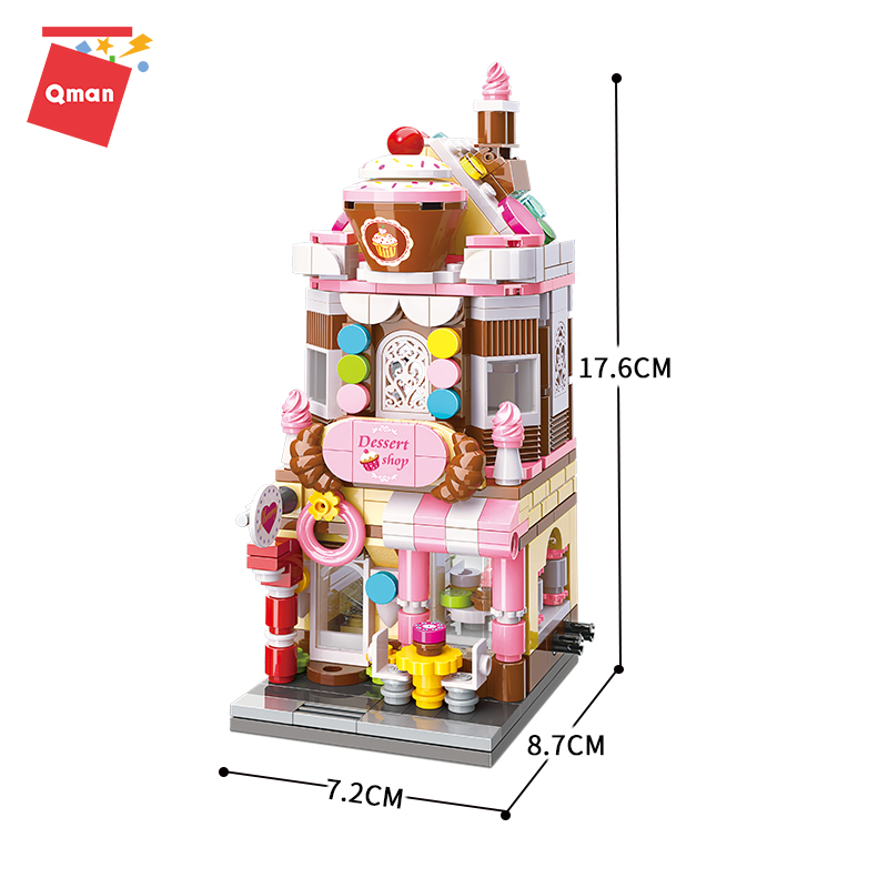 Qman City Corner Series Model Street Mini Building Honey Sweet Dessert House Block Toys