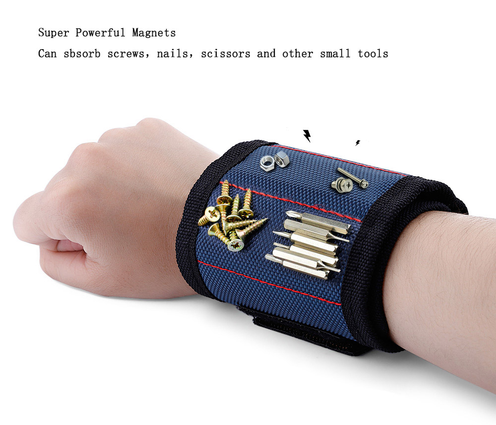 Polyester Magnetic Wristband Portable Tool Bag Electrician Wrist Tool Belt Screws Nails Drill Bits Holder Repair Tools