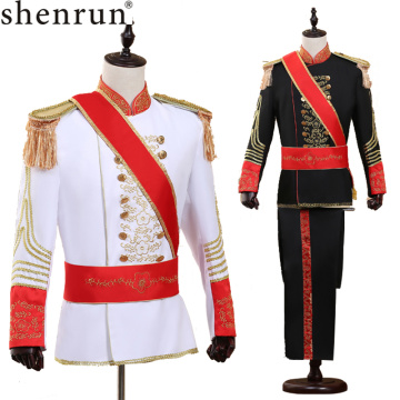 Shenrun Men Suits Military Uniform Palace Prince Suit Marshal Soldier Guard Dress Stage Costumes Music Drum Singer Black White