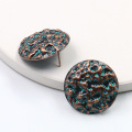 Verdigris Patina Retro Green Hammered Round Stud Earring Bohemian Ethnic Ancient Copper Greek Vintage Women Jewelry