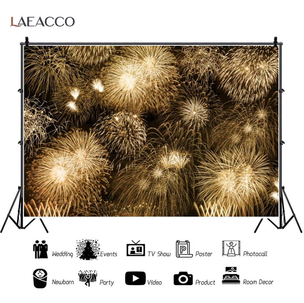 Laeacco Gold Firework Firecracker Happy New Year Photography Backdrop Shiny Family Party Decor Photo Background For Photo Studio