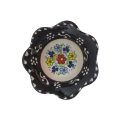 Hand Made Tile Patterned Daisy Shaped Kaolin Clay Quartz Limestone Bowl 8cm Black Colored Old Turkish Pattern Healty Gift