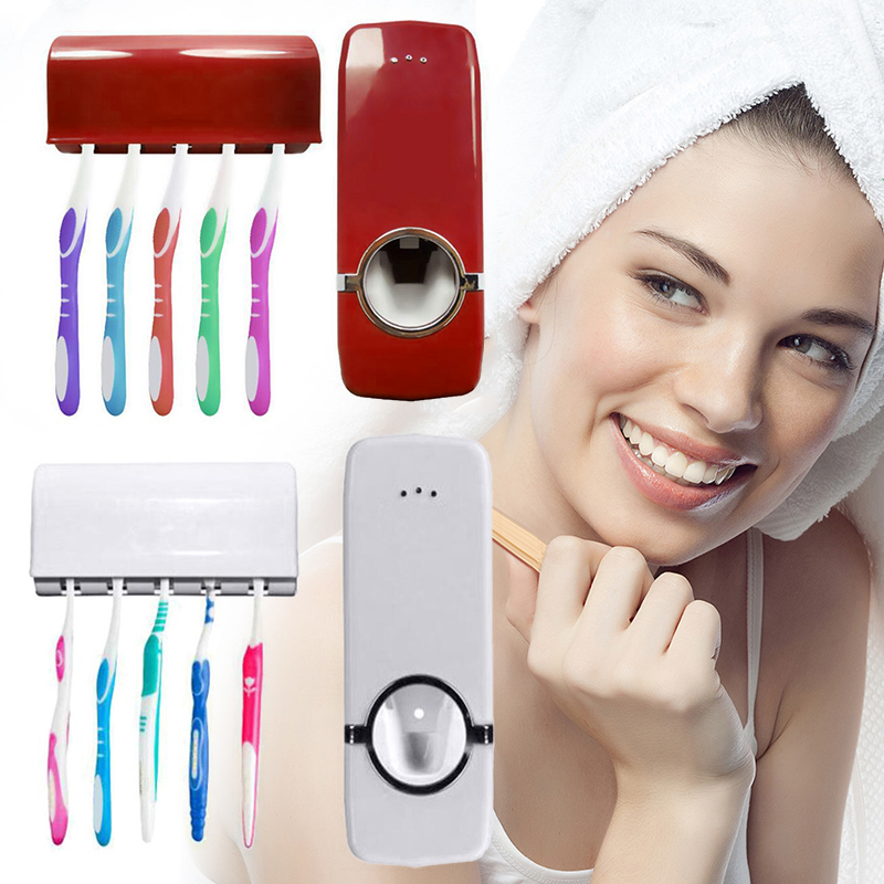 Automatic Toothpaste Dispenser Toothbrush Holder Toothbrush Set Wall Mount Stand Couple Kids Home Bathroom Rack Dropshipping