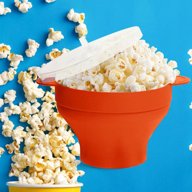 The Original Microwave Popcorn Maker Silicone Popcorn Bucket Bowl With Lid Foldable Red High Temperature Large Kitchen Easy Tool