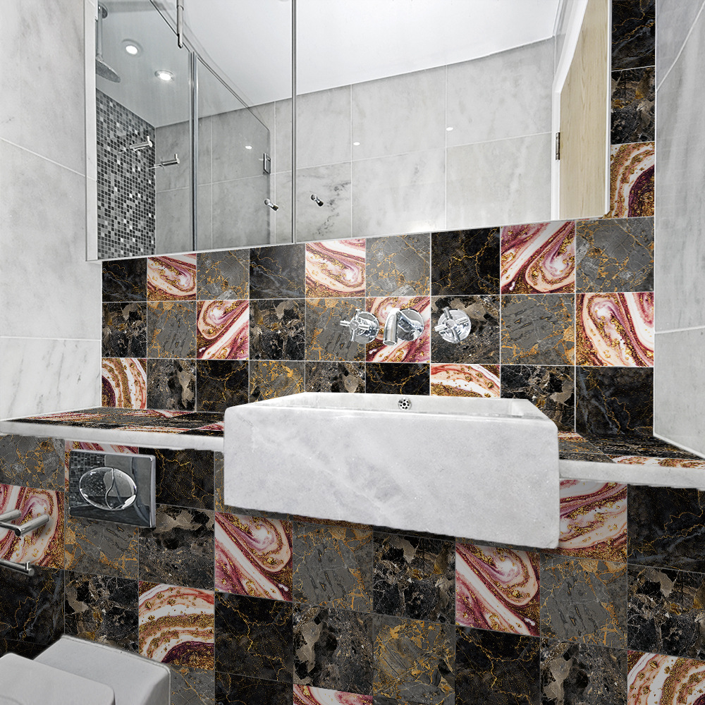 Funlife Black Coral Color Mixed Color Marble Tiles Paste Bathroom Kitchen Waterproof Wall Paste