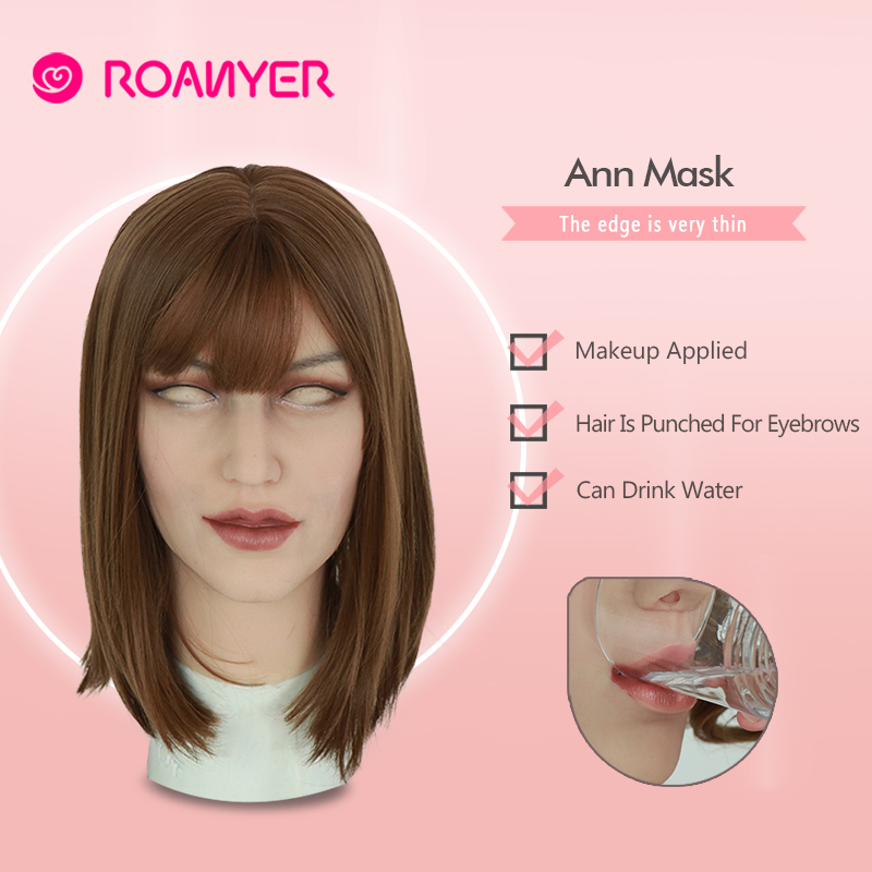 Roanyer ANN silicone fake face shemale masken for crossdresser Realistic mask male to female Drag Queen Halloween Masquerade