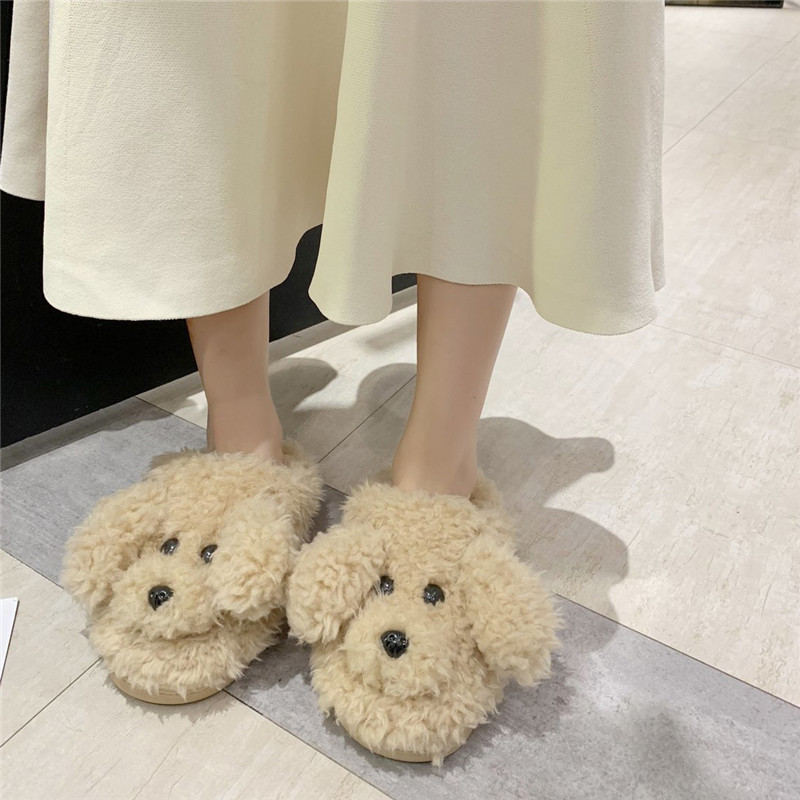 COOTELILI Woman Slippers Winter Shoes For Women New Fashion Dog Faux Fur 3cm Heel Women Shoes White Beige Plus Size 40 41