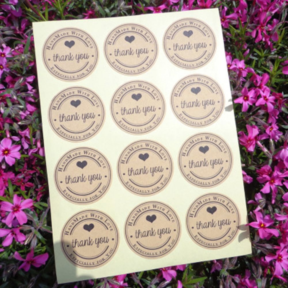 60pcs Thank You Handmade with Love Especially For You Cake Packaging Sealing Label Kraft Sticker Baking DIY Gift Stickers