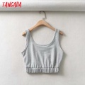 Tangada women gray tank crop top sleeveless backless short blouses shirts female casual solid tops TM1