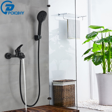 POIQIHY Matte Black Bathroom Shower Faucet Bath Faucet Mixer Tap ABS Hand Shower Head Set Wall Mount Black Shower Control Valve