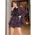 Vintage Tweed Double-breasted Suit Jacket + High-waisted A-line skirt for women Winter New