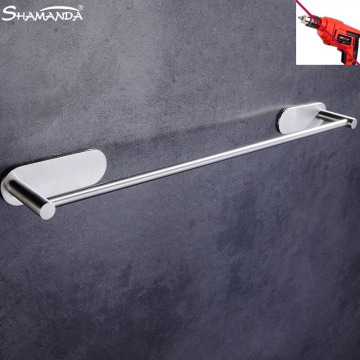 SHAMANDA SUS304 Stainless Steel Rail Towel Holder 3M Self Adhesive Bath Towel Bar Brushed Nickel Towel Hanger Bathroom Accessory