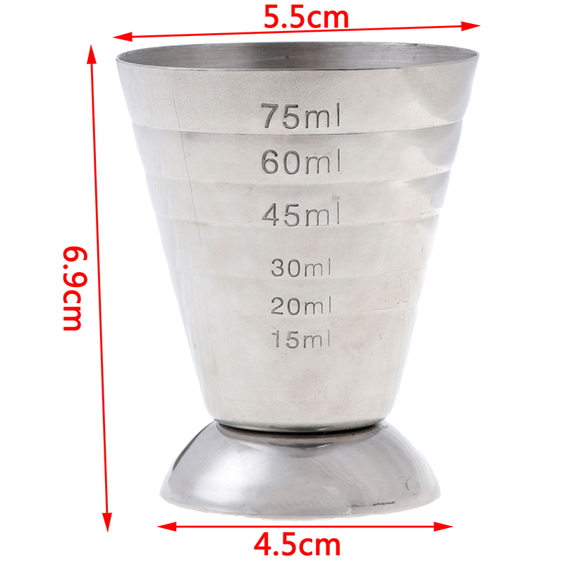1pcs 75ml 0.5-2.5oz / 15-75ml / 1-5Tbsp Metal Measure Cup Drink Tool w/ml/oz Shot Ounce Jigger Bar Mixed Cocktail Beaker