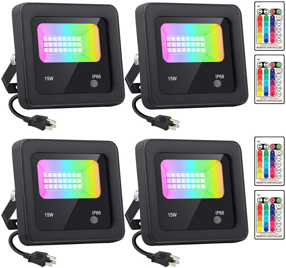 Outdoor RGB LED Flood Light Spotlight 15W 25W 35W AC85-265V Dimmable Reflector Lamp Wall Washer Stage Light for Garden Landscape