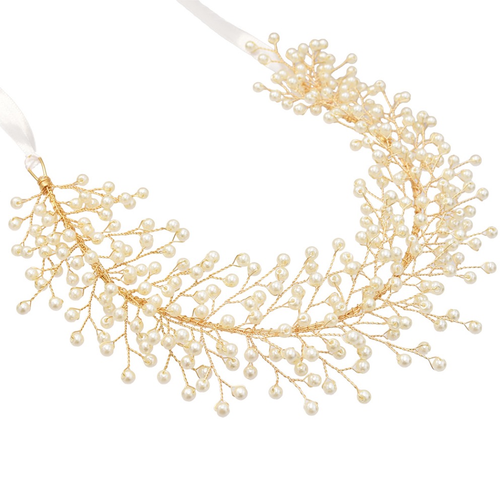 Faux Pearl Hair Accessories Pendant Bridal Headdress Gold Leaf Branch Wedding Hair Accessories Wedding Headwear Accessories.