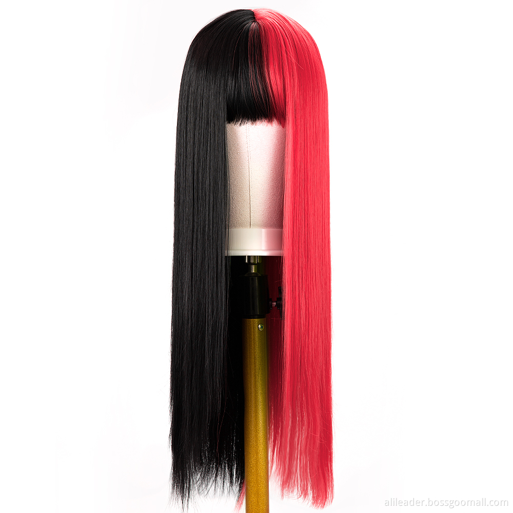 Long Straight Two Tone Cosplay Wig With Bangs