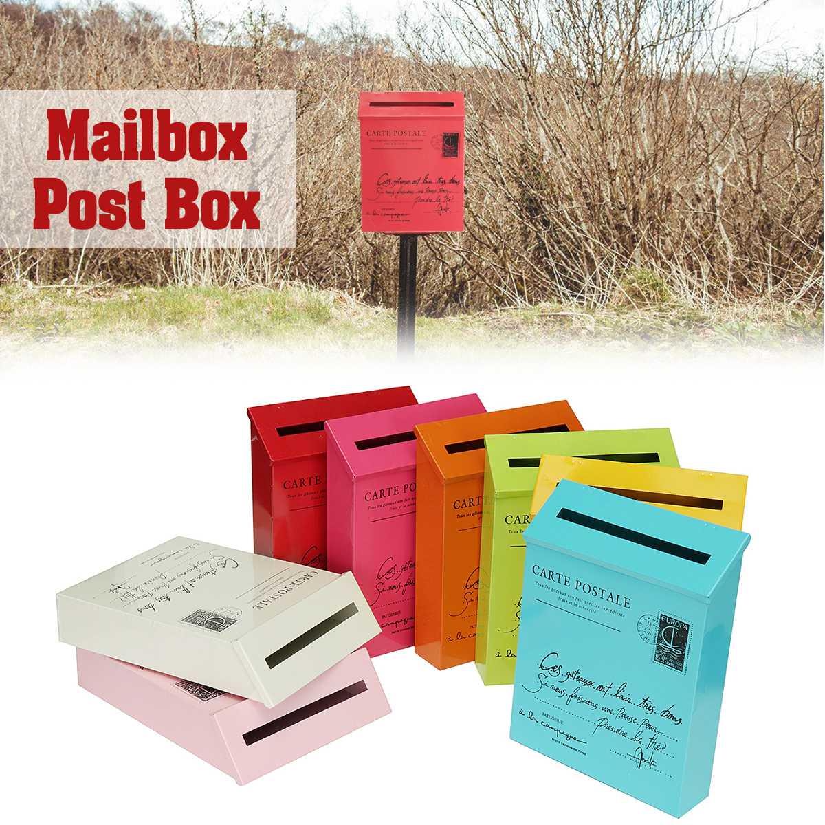 Post Box Vintage Metal Mail Box Case Tin Newspaper Letter Mailbox Waterproof Post Box Lock Box Garden Oranment 8Colors