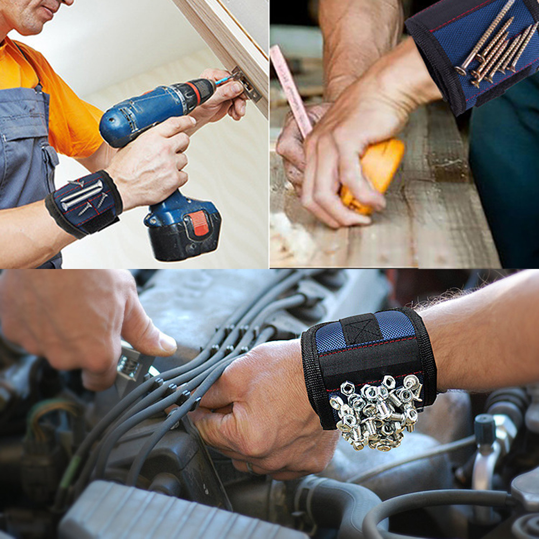 370mm Nylon Wrist Strong Magnetic Nail Screw Drill Bit Holder Wristband Holding Hand Tool Bag Bracelet Belt Car Auto Repair Kit
