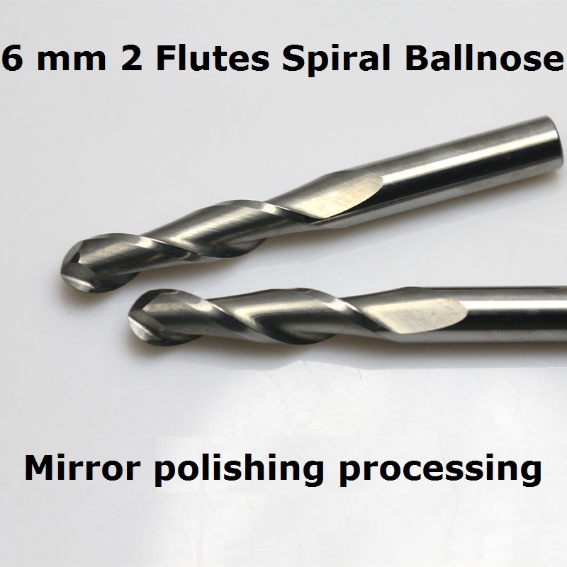 1pc 6 mm SHK BALLNOSE CNC Router End Mills round bottomed end Milling Cutter ball nose Two Fluts Spiral Bits