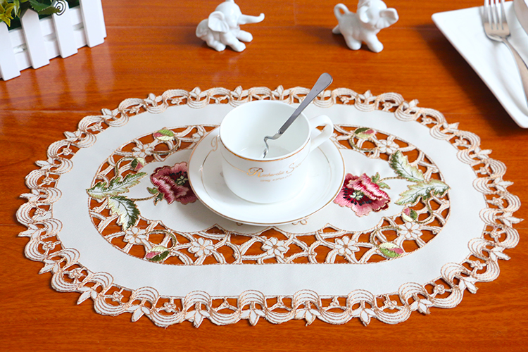 HOT satin lace placemat embroidery cup coaster mug kitchen Christmas table place mat cloth cookware New Year doily wedding pad