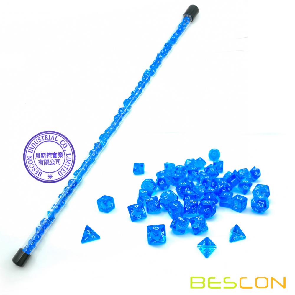 Bescon 49pcs Gem Blue Mini Polyhedral Dice Set in Long Tube, Sapphire Mini Dungeons and Dragons RPG Dice 7X7pcs, Long Stick Set