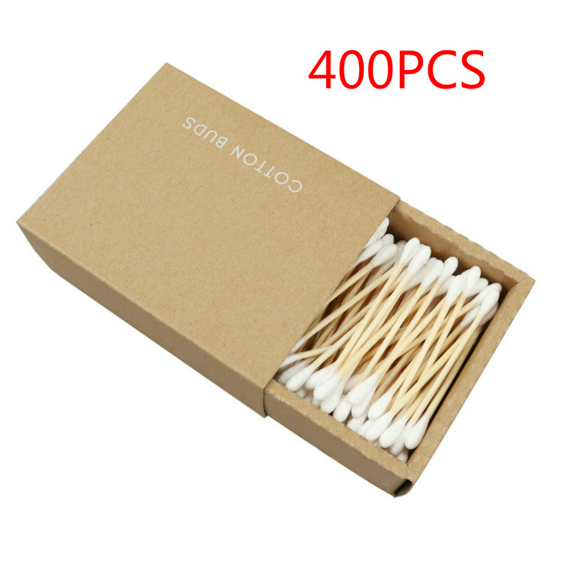 400pcs =2packs Bamboo Cotton Buds Double Head Makeup Cotton Swab Microbrush Wood Sticks Nose Ears Cleaning Health Care Tools