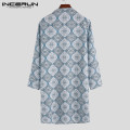 INCERUN Men Trench Long Sleeve Coats Ethnic Style Printed Retro Long Vacation Cardigan Leisure Streetwear Cloak Men Jackets 2021