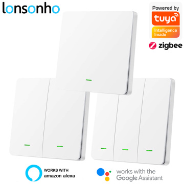 Lonsonho Tuya Zigbee Smart Switch With / No Neutral EU UK 220V Wireless Button Light Switches Support Zigbee2mqtt Home Assistant