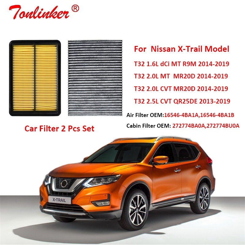 Car Air Filter+ Cabin Filter 2 Pcs For Nissan X-Trail Rogue T32 2013-2019 1.6L 2.0L 2.5L Model Filter OEM 165464BA1A 272774BA0A