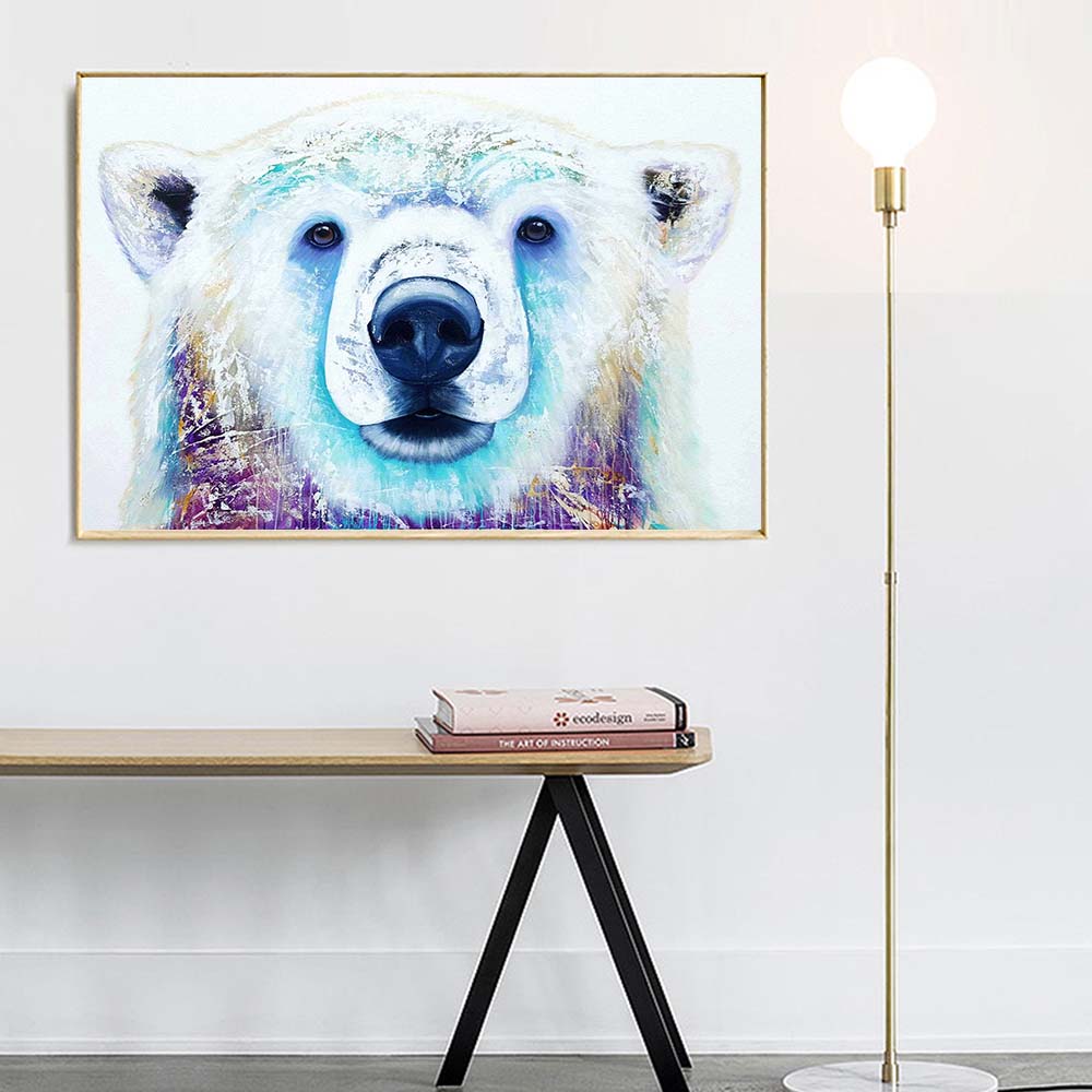 DDHH Canvas Print Pictures Posters Decorative Wall White Bear Animal Oil Painting Wall Picture For Living Room Home Art