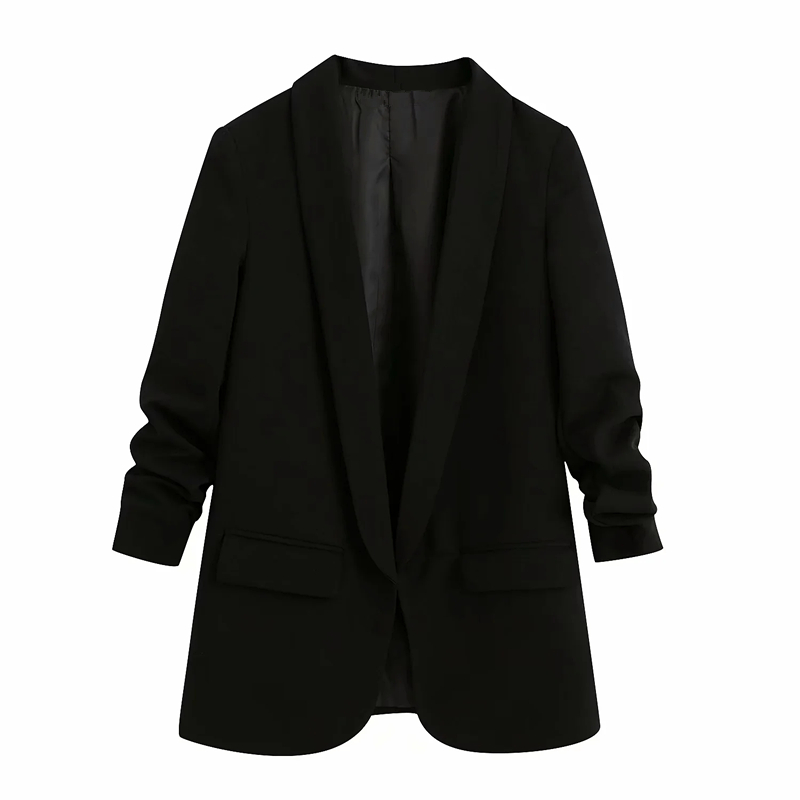 Withered england simple office lady solid shawl collar roll up sleeve blazer women blazer mujer 2020 women blazers and jackets