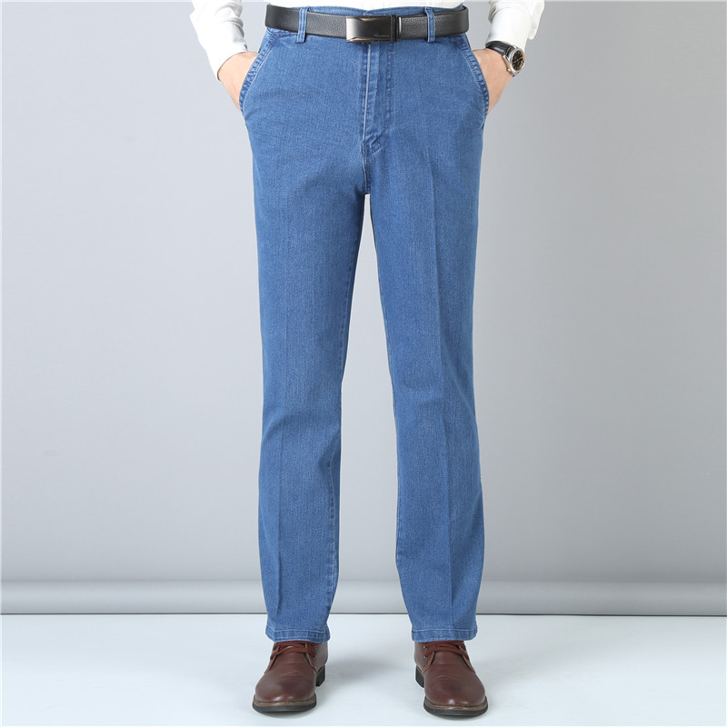 Thick jean homme Men's Jeans Man Casual Large Size Men Denim Jeans Middle Waist Straight Solid Color Long Pants plus over size