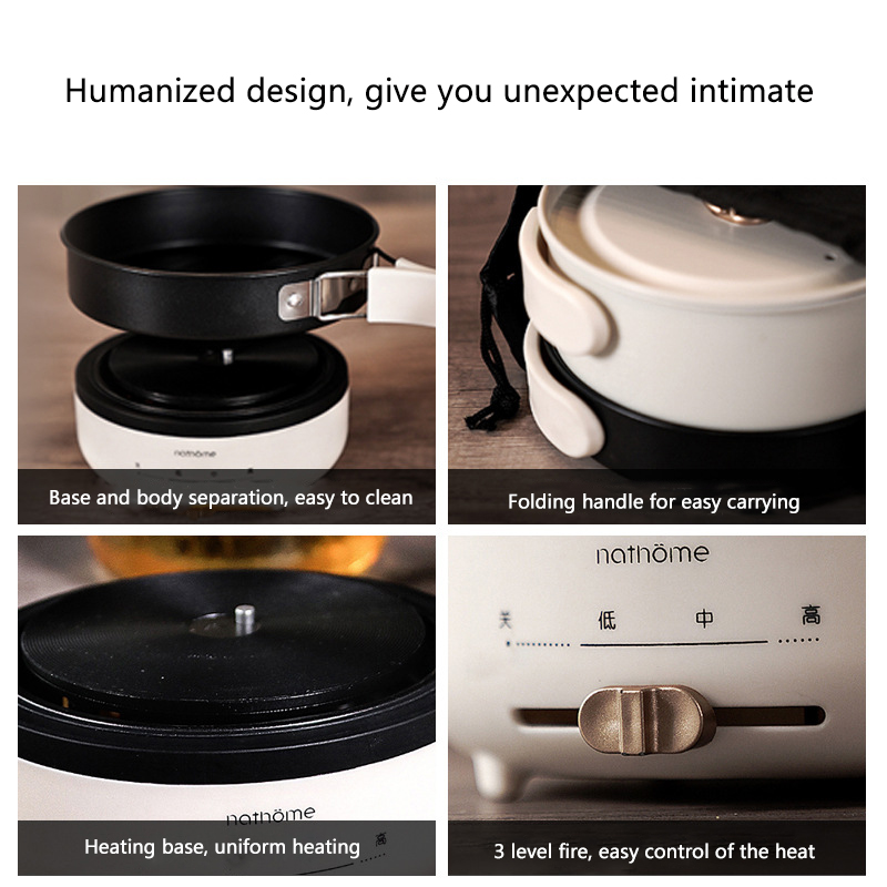 220V Multifunction Electric Hot Pot with Folding Handle Mini Portable Travel Induction Cookers Split Type Cooking Pot 1.2L