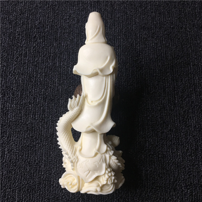 Dragon Guanyin sculpture statue White hand-carved home decoration accessories attic office Buddha statue Decorative gift 17cm