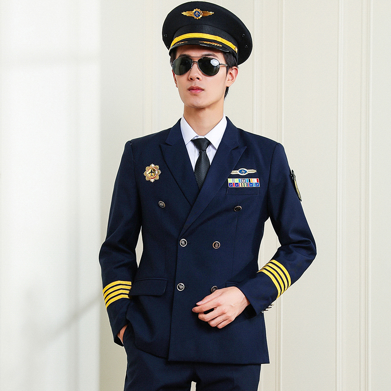 Pilot Uniform Captain Men Dark Blue Suits Security Guard Property Workwear Aeronautica Militare Pilot Avion Airline Costume