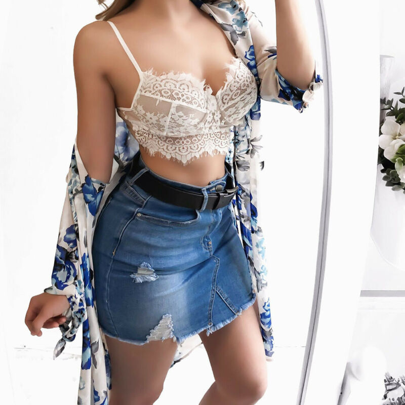 2019 New Sexy Women Strap Lace Crochet Bralette Bralet Bra Bustier Crop Top Floral Cami Female Padded Tank Tops Black White
