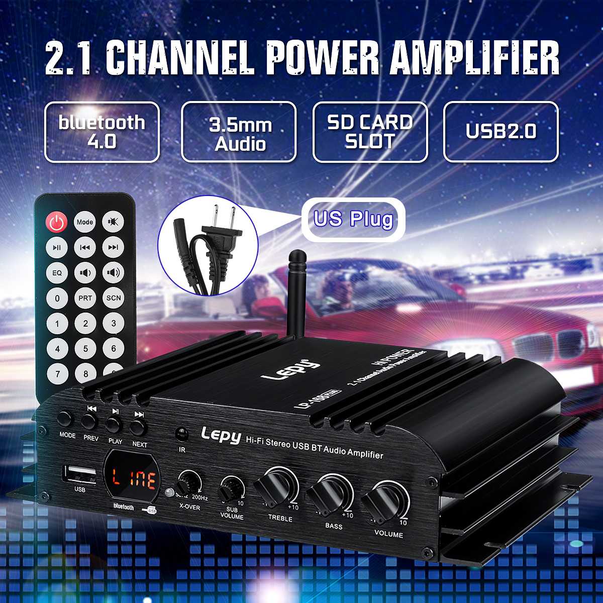 LEPY 168Plus Car Amplifier Speaker Power Subwoofer 2.1 Channel HiFi Amp Bass bluetooth Stereo Sound FM 19V 3A for Car Home