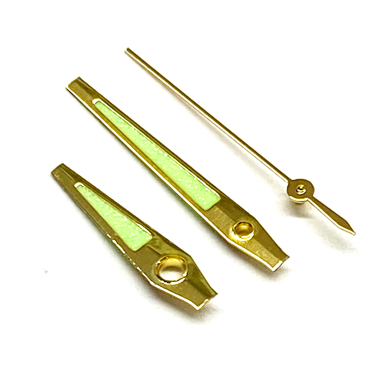 Custom made watch hands in green lume