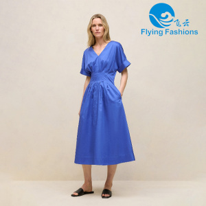 Blue satin pleated dress